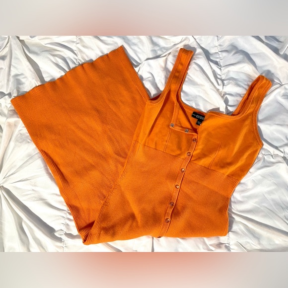 Guess Women’s Lana Tank Dress, Mid-Length Snap Front Sunset Orange Body-con - Picture 6 of 11